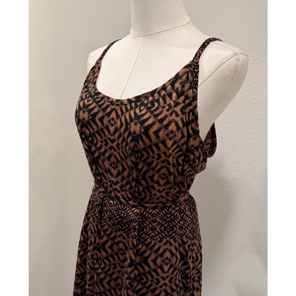 LYS Geometric Print Midi Dress Brown Black High-Low Hem 2X Boho Resort Resort - Picture 4 of 6